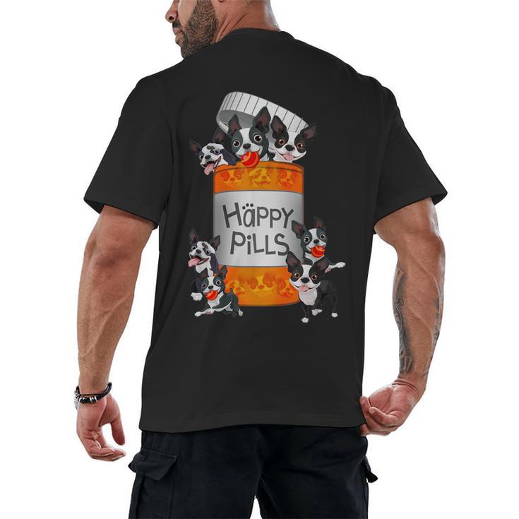 Boston Terrier Happy Pills T-Shirt Men's Back Print T-Shirt