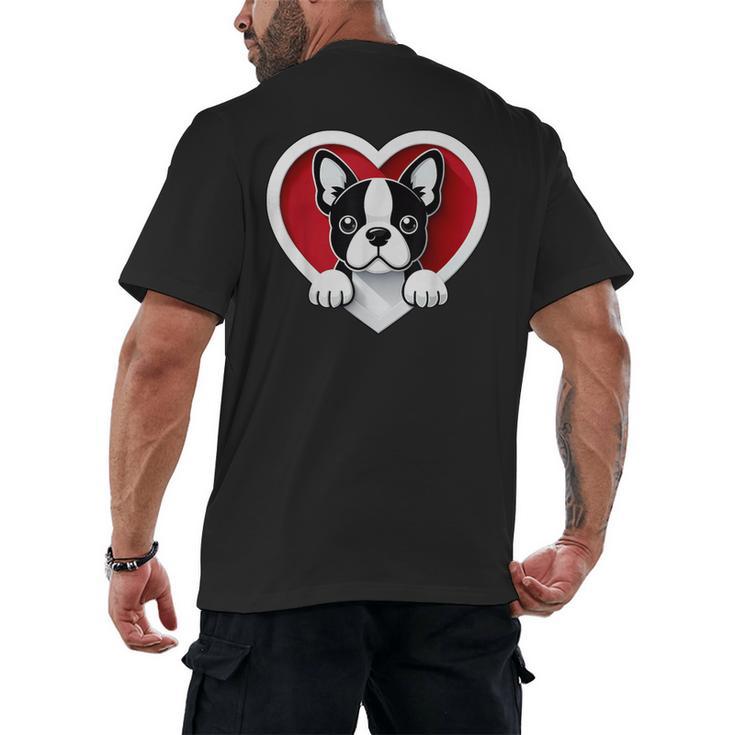 Boston Terrier Heart Cute Puppy Lover Or Dog Owner Men's Back Print T-Shirt