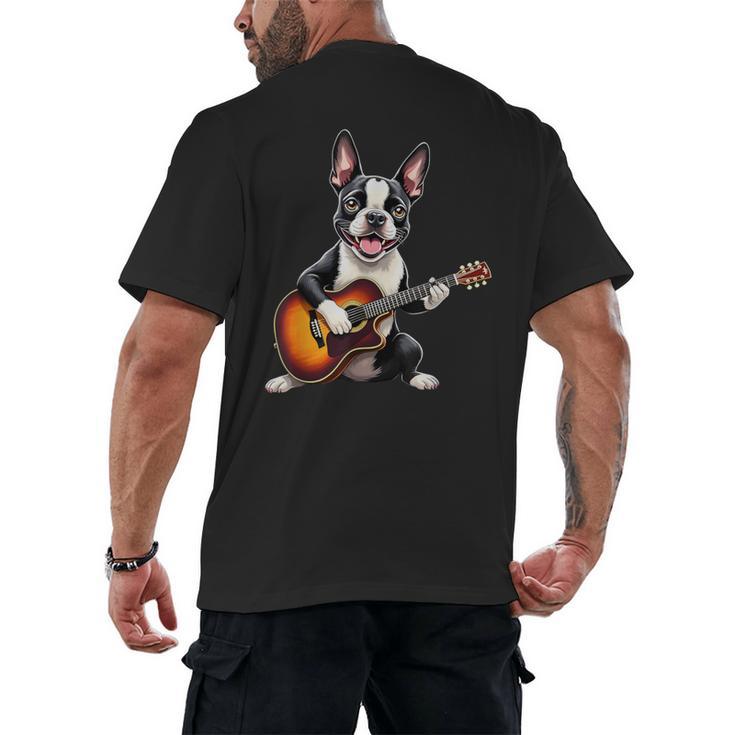 Boston Terrier Playing Guitar  Boston Terrier Men's Back Print T-Shirt
