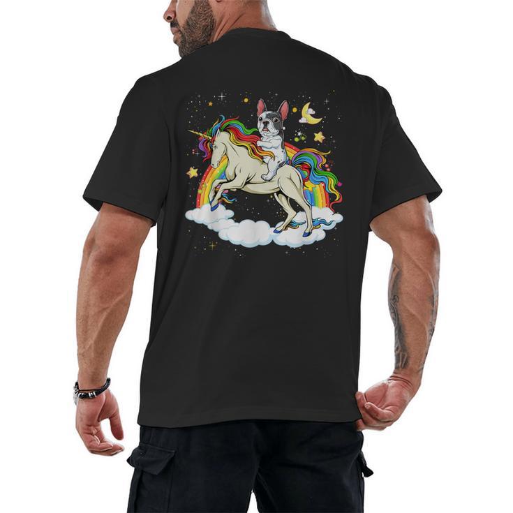 Boston Terrier Riding Unicorn Boys Girls Kids Rainbow Men's Back Print T-Shirt