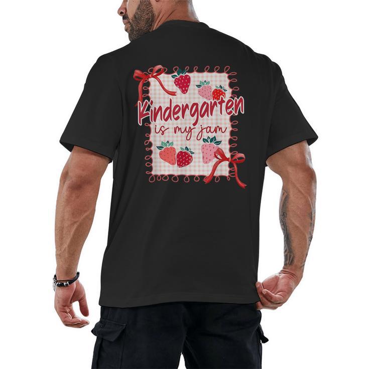 Bow Strawberry Kindergarten Is My Jam Teacher Kinder Team Men's Back Print T-Shirt