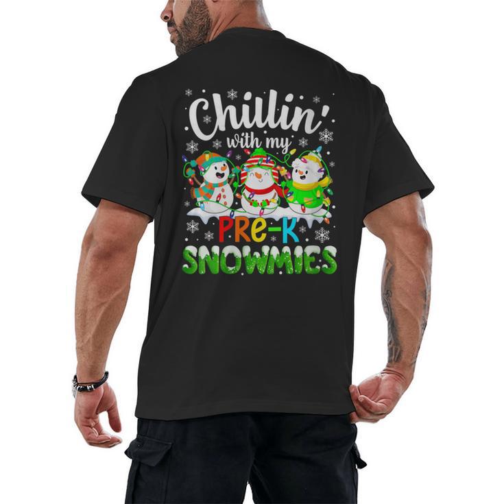 Chillin With My Pre-K Snowmies Christmas Teacher Xmas Men's Back Print T-Shirt