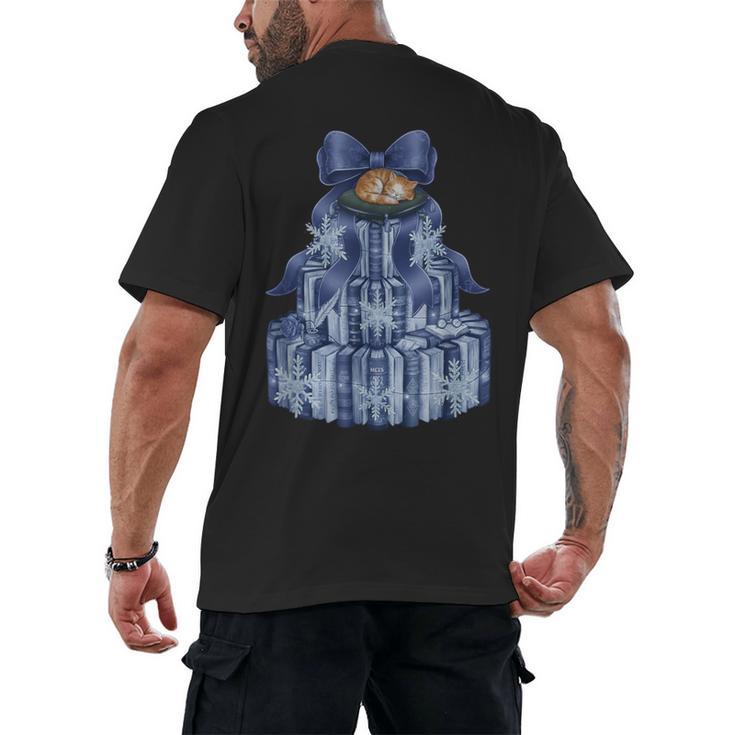 Coquette Bow Book Tree Merry Christmas Xmas Teacher Holiday Men's Back Print T-Shirt
