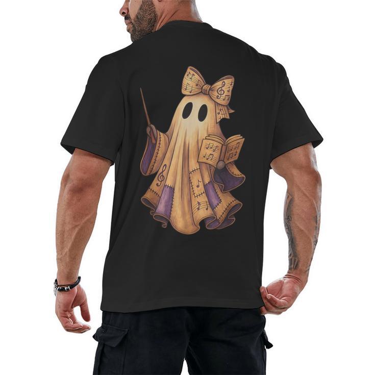 Coquette Music Note Patchwork Ghost Music Teacher Halloween Men's Back Print T-Shirt