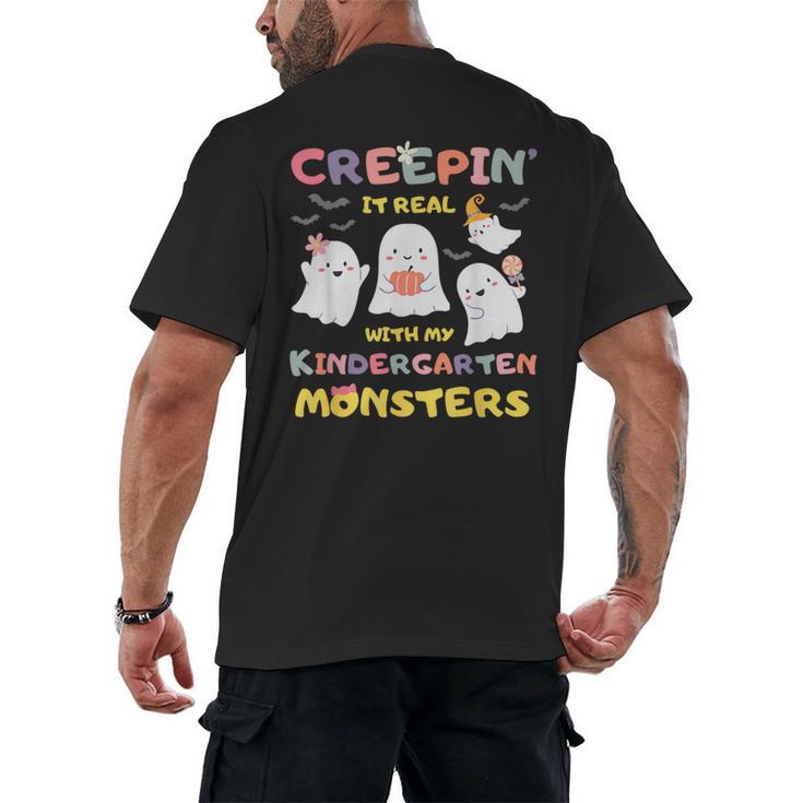 Creepin It Real With Kindergarten Monsters Halloween Teacher Men's Back Print T-Shirt