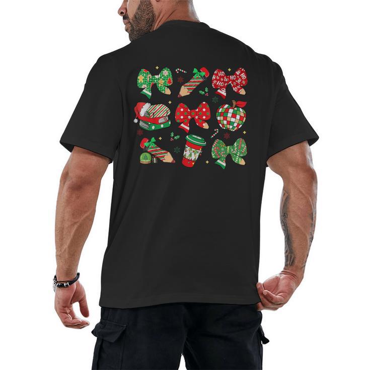 Cute Coquette Pencil Bow Christmas School Teacher Student Men's Back Print T-Shirt