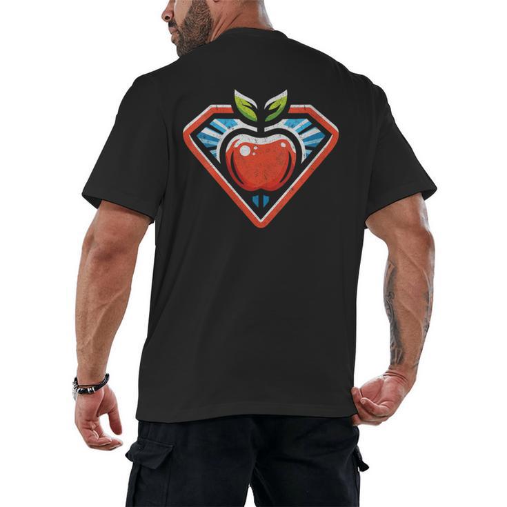 Cute Distressed Super Teacher Superhero Apple Men's Back Print T-Shirt