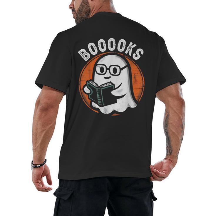 Cute Ghost Book Reading Books Lover Retro Halloween Teacher Men's Back Print T-Shirt