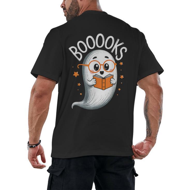Cute Ghost Book Reading Halloween Teacher Men's Back Print T-Shirt