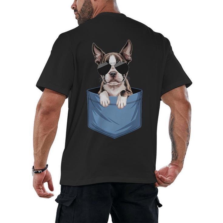 Cute Pocket Boston Terrier Lover Dog Mom Men's Back Print T-Shirt