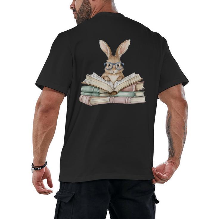 Cute Reading Bunny Glasses Books Bookworm Reader Teacher Men's Back Print T-Shirt