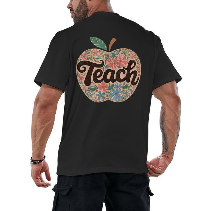 Cute Teacher With Apple Retro Teacher Kids Back To School Men's Back Print T-Shirt