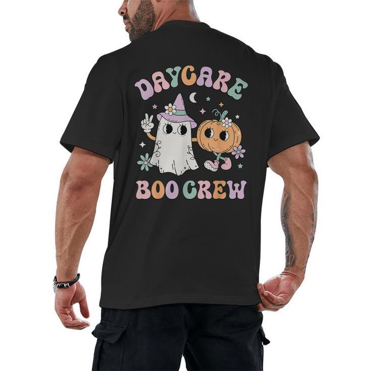 Daycare Boo Crew Groovy Halloween Floral Ghost Kid Teacher Men's Back Print T-Shirt