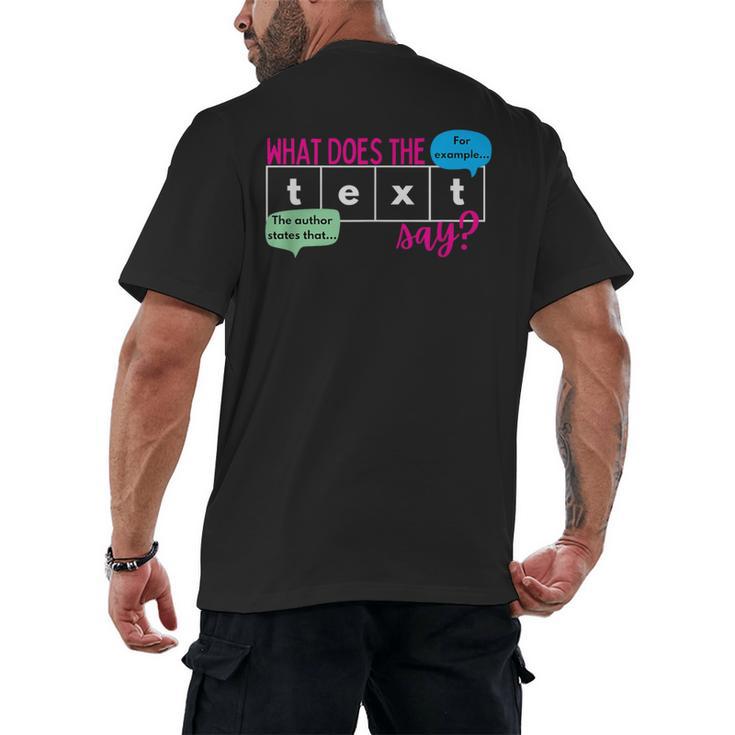What Does The Text Say Text Evidence Reading Teacher For Men Women Men's Back Print T-Shirt