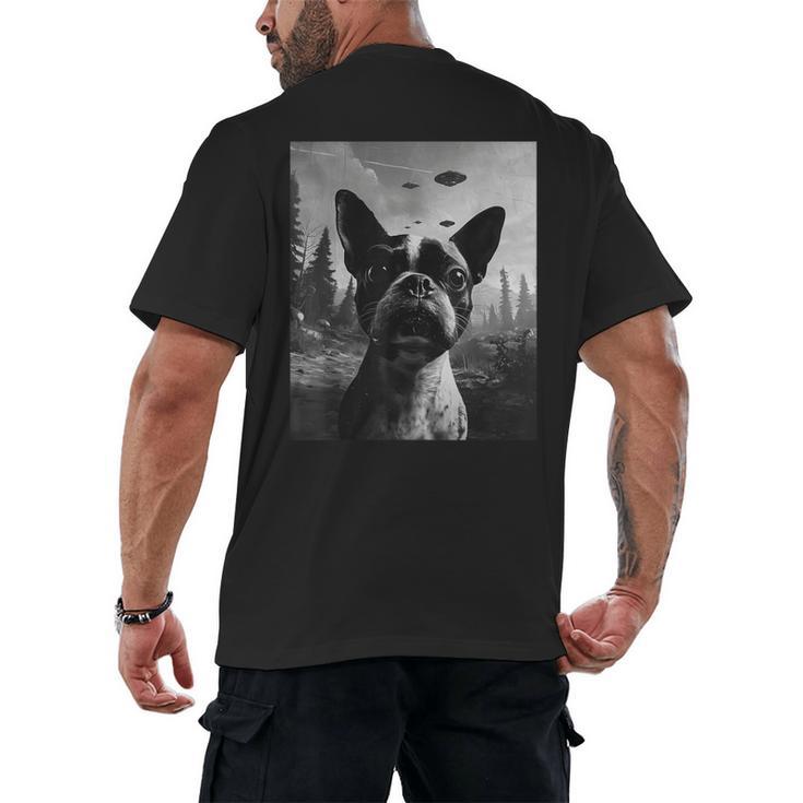 Dog Mom Dad Alien Selfie Boston Terrier UFO For Men Women Men's Back Print T-Shirt