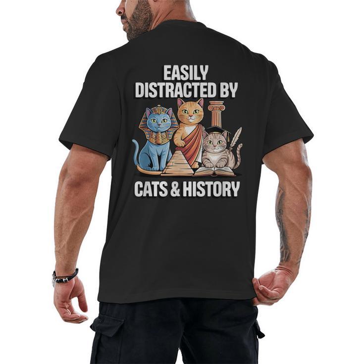Easily Distracted By Cats & History Teacher Women Men Men's Back Print T-Shirt