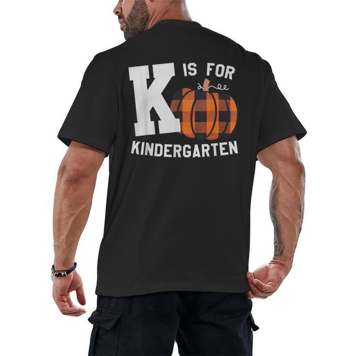 Fall Kindergarten Teacher K Is For Buffalo Plaid Pumpkin Men's Back Print T-Shirt