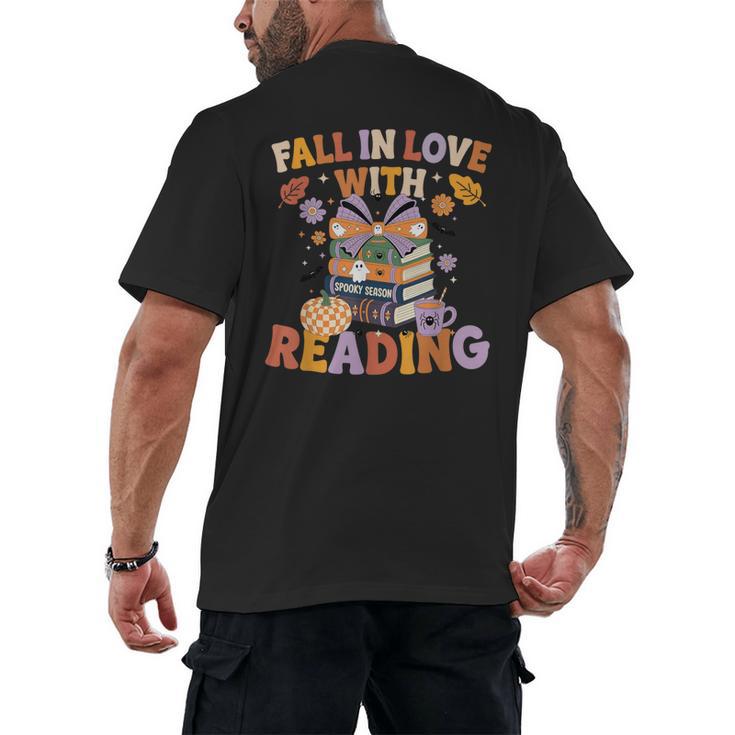 Fall In Love With Reading Halloween Stack Of Book Teacher Men's Back Print T-Shirt