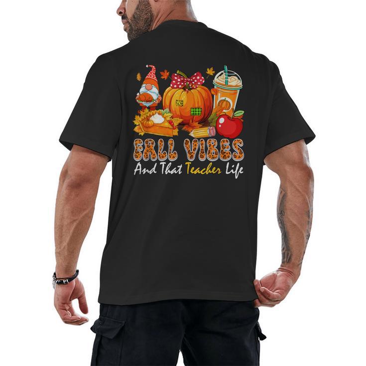 Fall Vibes Costume Teacher Thanksgiving Leopard Gnome Men's Back Print T-Shirt