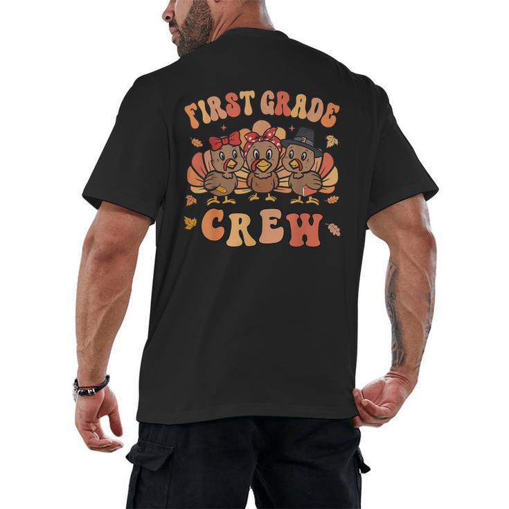 First Grade Crew Thanksgiving Fall Teacher 1st Grade Team Men's Back Print T-Shirt