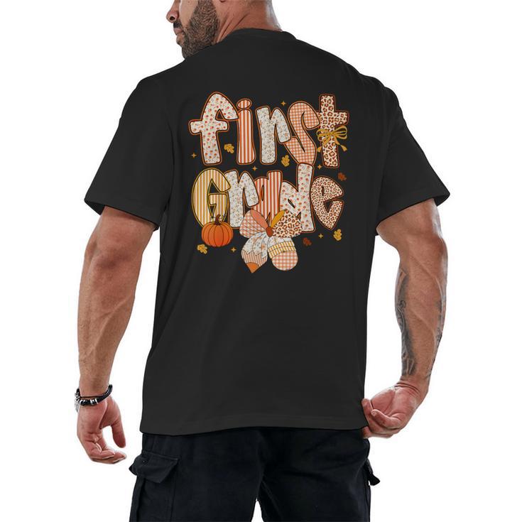 First Grade Fall Floral Coquette Bow Teachers Students Men's Back Print T-Shirt