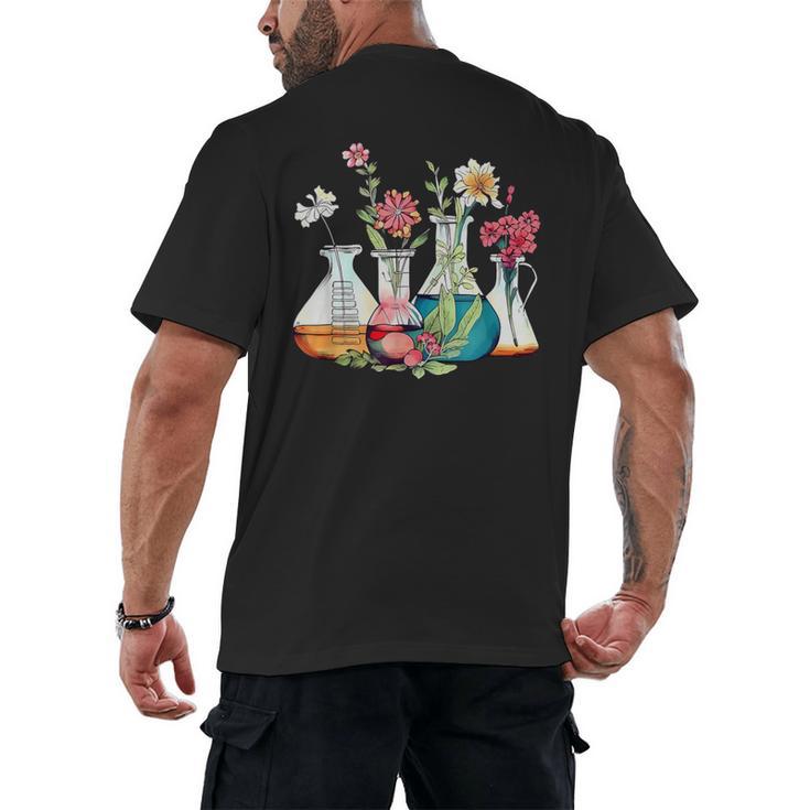 Floral Beakers Chemistry Lab Teacher Men's Back Print T-Shirt