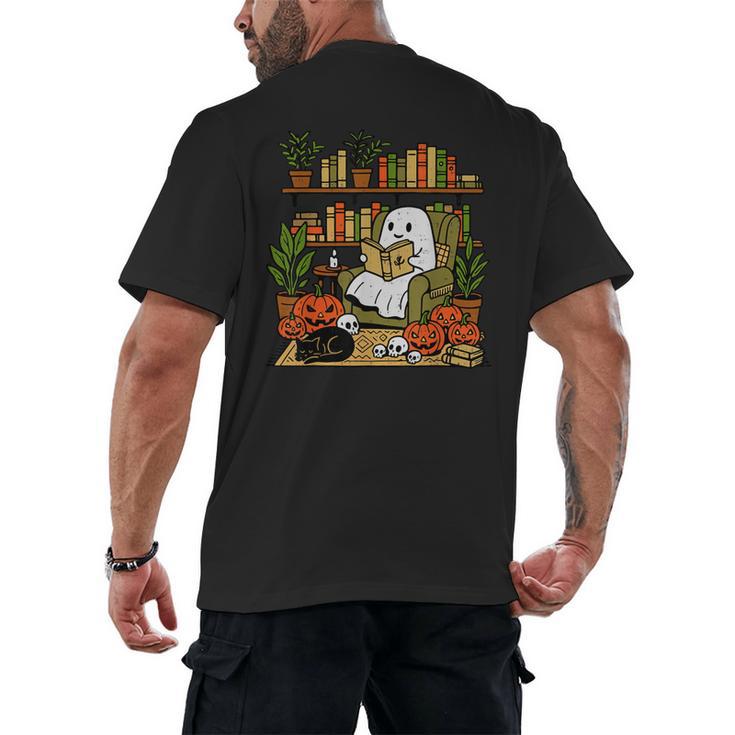 Ghost Library Reading Books Halloween Librarian Teacher Men's Back Print T-Shirt