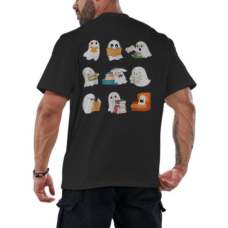 Ghost Reading Teacher Halloween Librarian Book Lover School Men's Back Print T-Shirt