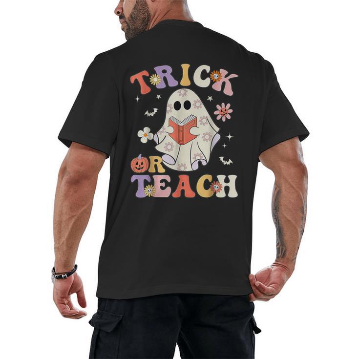 Groovy Halloween Trick Or Teach Retro Floral Ghost Teacher Men's Back Print T-Shirt