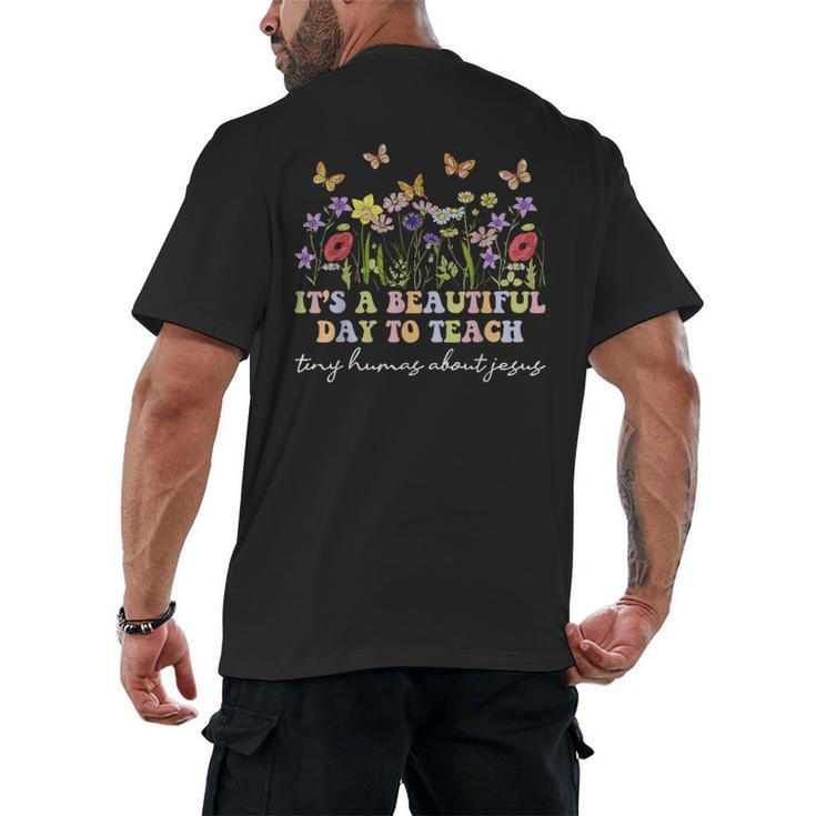 Groovy I Teach Tiny Humans About Jesus Christian Teacher Men's Back Print T-Shirt