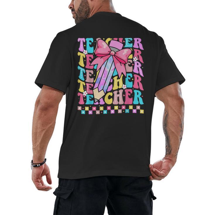 Groovy Teacher Cute Coquette Bow Flower Retro Back To School Men's Back Print T-Shirt
