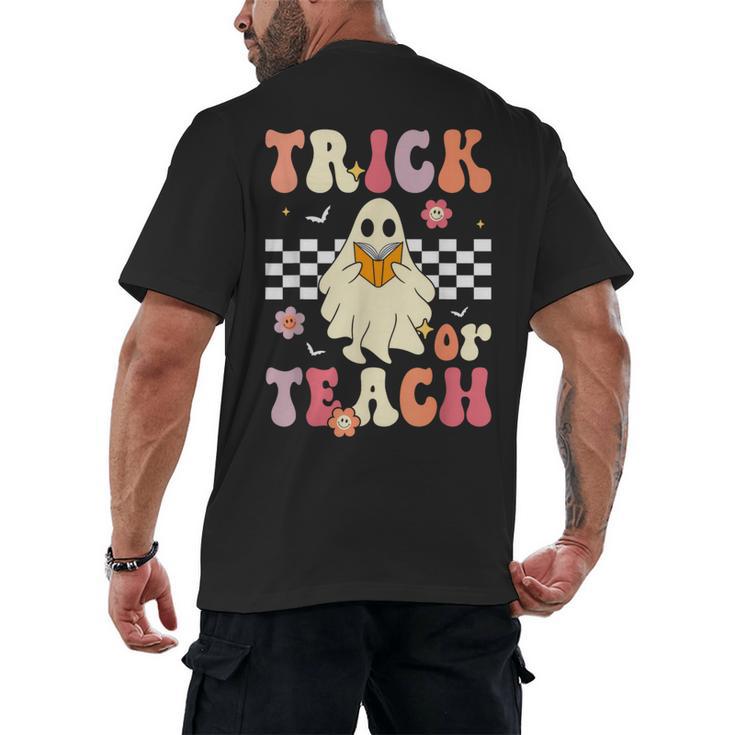 Groovy Teacher Halloween Retro Trick Or Teach Floral Ghost Men's Back Print T-Shirt