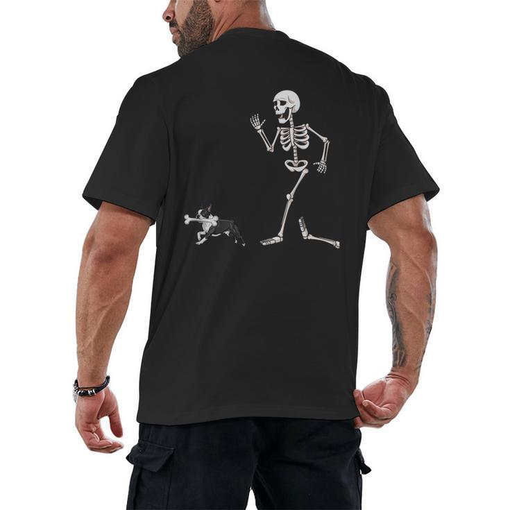 Halloween Boston Terrier And Skeleton Men's Back Print T-Shirt