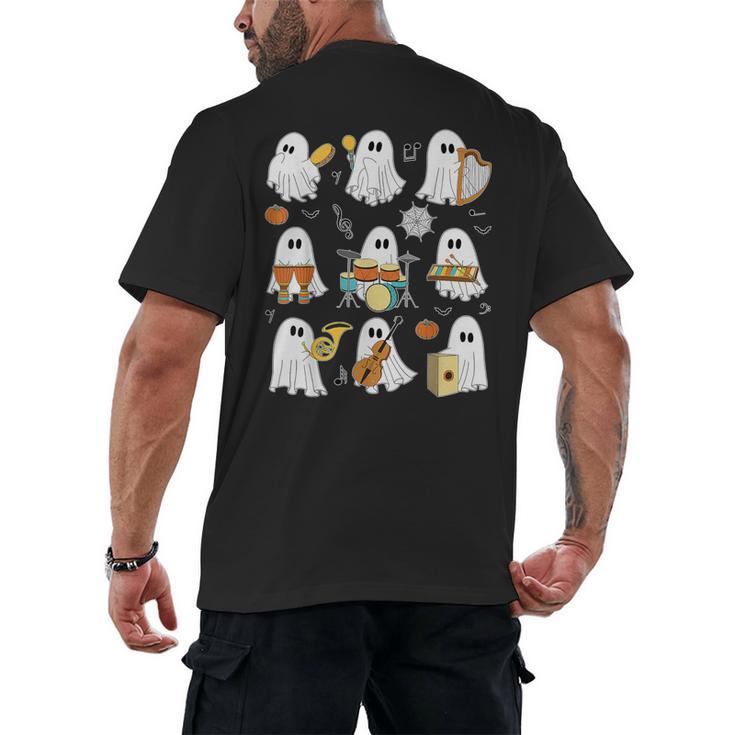 Halloween Ghost Music Teacher Playing Instruments Men's Back Print T-Shirt