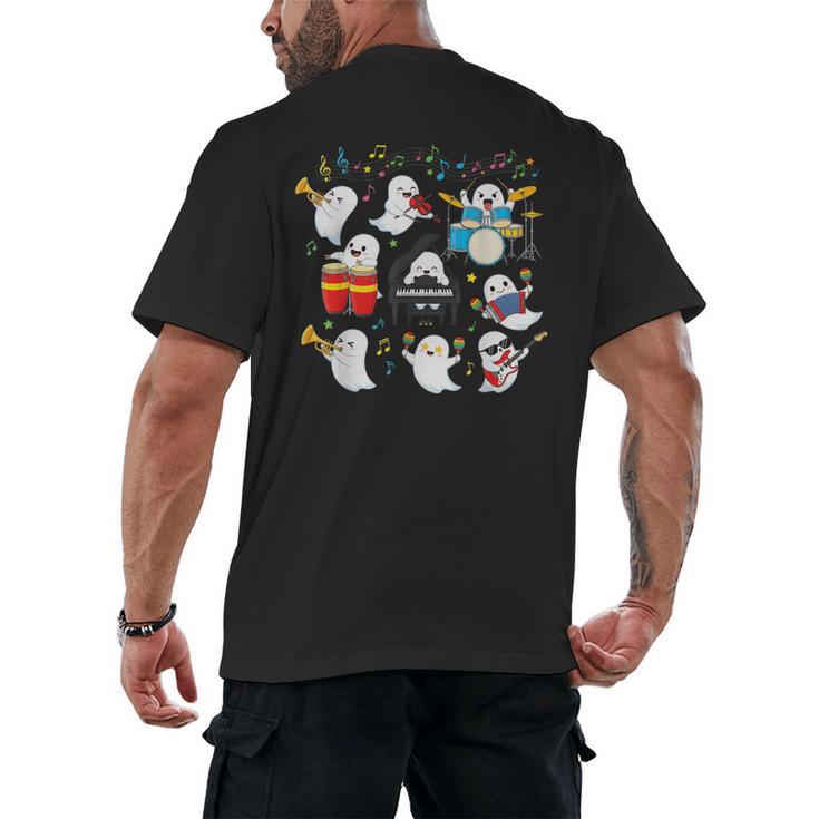 Halloween Music Teacher Ghost Playing Musical Instruments Men's Back Print T-Shirt