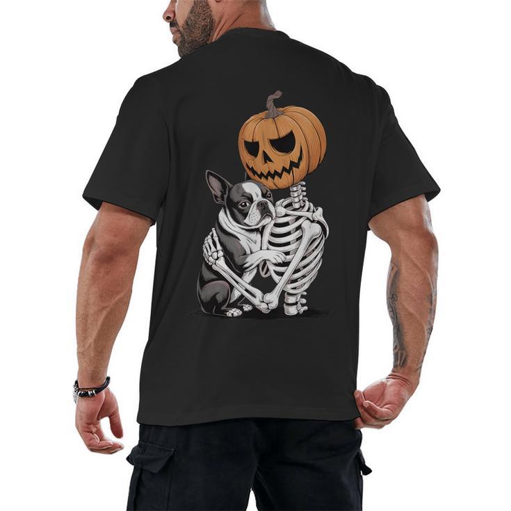 Halloween Skeleton Boston Terrier Men's Back Print T-Shirt