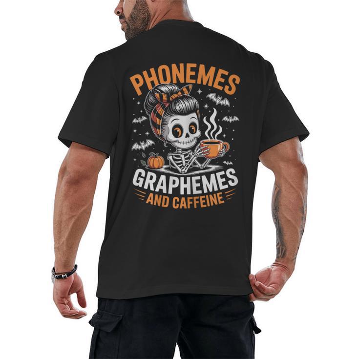 Halloween Skeleton Teacher Phonemes Graphemes Caffeine Lover Men's Back Print T-Shirt