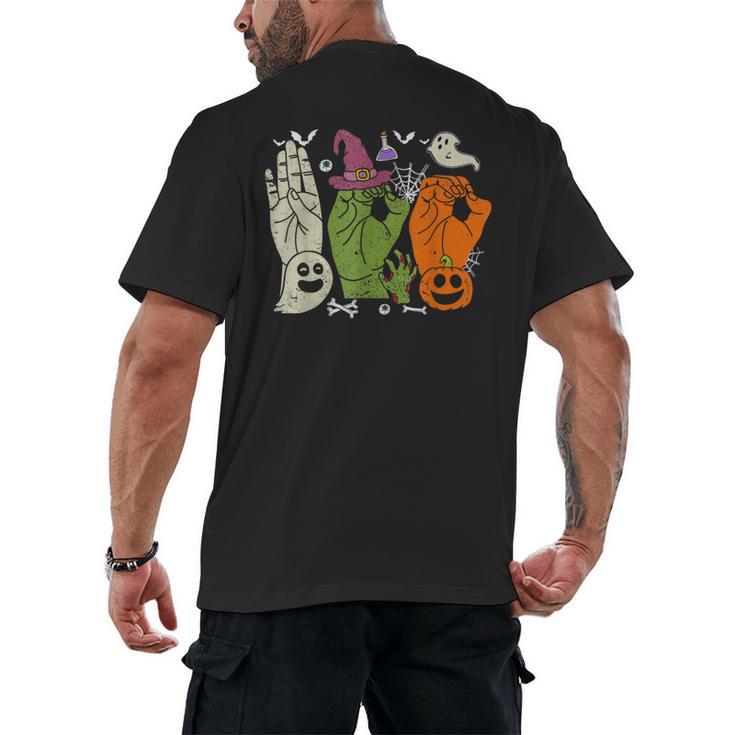 Halloween SPED Teacher Boo In ASL Boo Hands Sign Language Men's Back Print T-Shirt