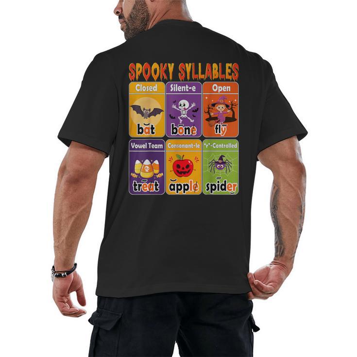 Halloween Spooky Syllable Types Teacher Educational Men's Back Print T-Shirt