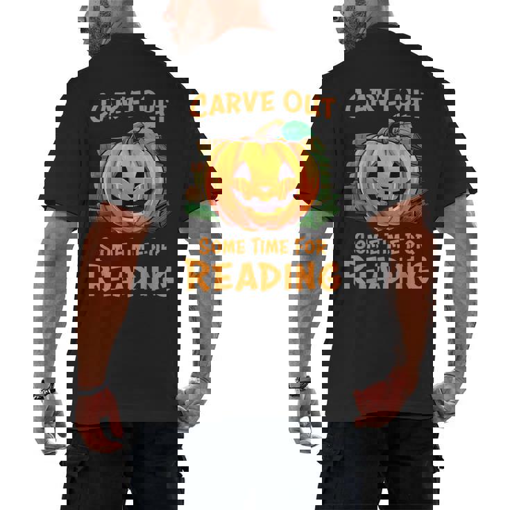 Halloween Teacher Librarian Pumpkin Reading Books Men Women Kids Men&#x27;s Back Print T-Shirt