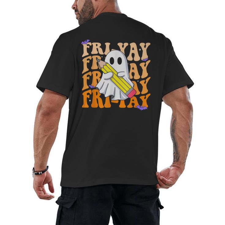 Happy Fri-Yay Friday Lovers Groovy Teacher Life Halloween Men's Back Print T-Shirt