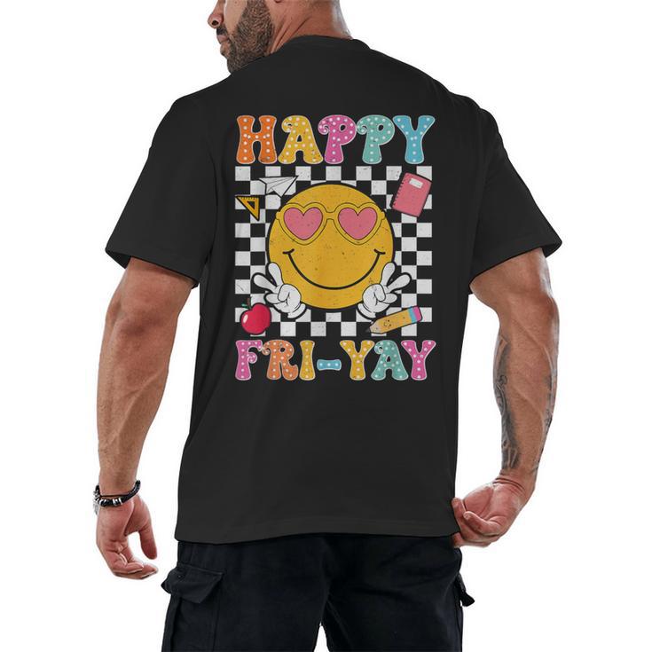 Happy Fri-Yay Groovy Teacher Friday Weekend Fri Yay Men's Back Print T-Shirt