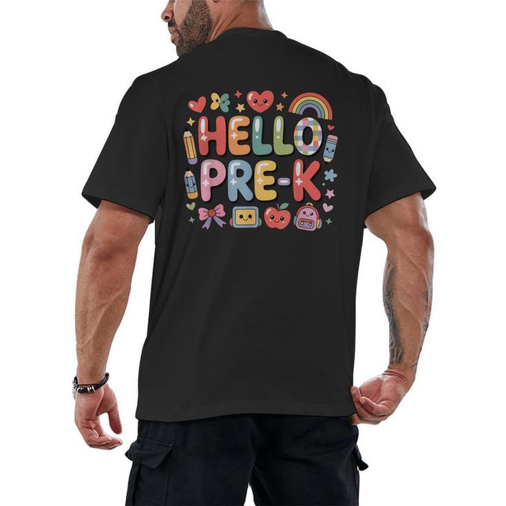 Hello Pre-K Back To School Teacher Student Fun Graphic Tee Men's Back Print T-Shirt
