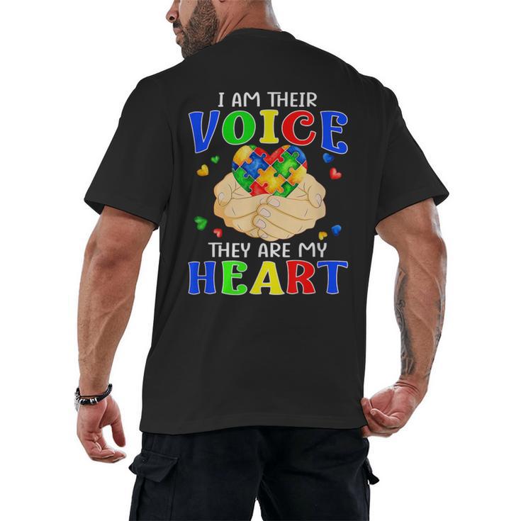 I Am Their Voice They Are My Heart Autism Awareness Teacher Men's Back Print T-Shirt