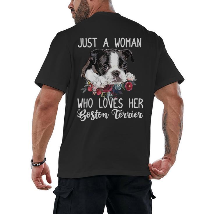 Just a Woman Who Loves Her Boston Terrier Cute Dog Mom Men's Back Print T-Shirt