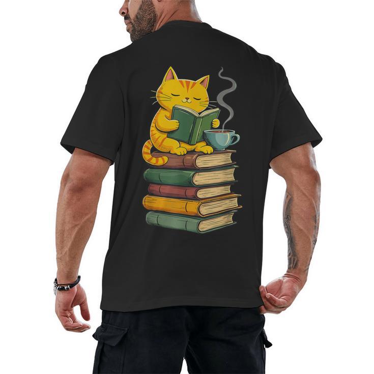 Kawaii Cats Lover Coffee Books Teacher Librarian Cat Men's Back Print T-Shirt