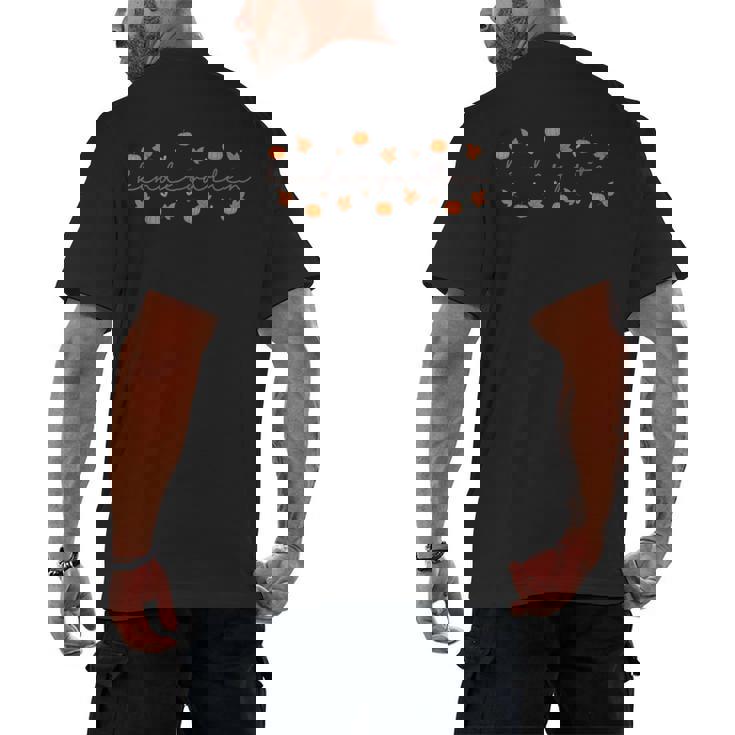 Kindergarten Teacher Pumpkin Autumn Leaves Kinder Team Fall Men&#x27;s Back Print T-Shirt