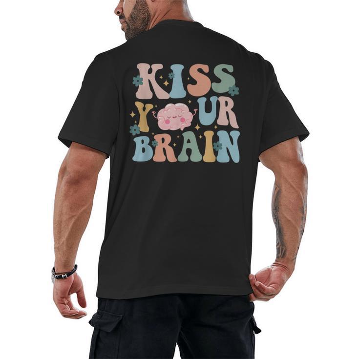 Kiss Your Brain Teacher Inspire Educate Groovy Retro Vintage Men's Back Print T-Shirt, trending gift Kiss Your Brain Teacher Inspire Educate Groovy Retro Vintage Men's Back Print T-Shirt, trending gift