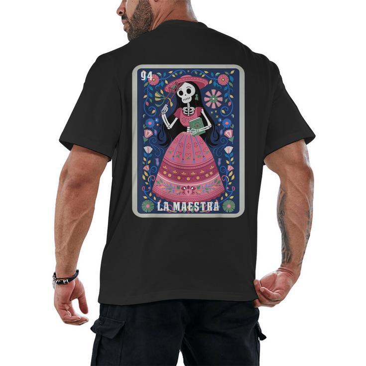 La Maestra Halloween Mexican Bingo Card Teacher Lottery Card Men's Back Print T-Shirt