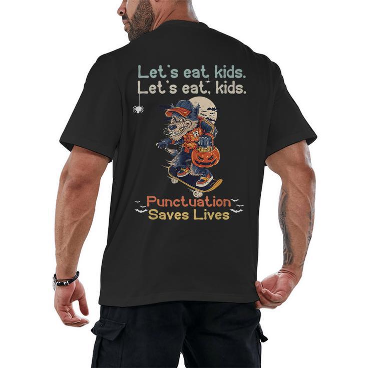 Let's Eat Kids Grammar Werewolf Halloween Teacher Men's Back Print T-Shirt, trending gift Let's Eat Kids Grammar Werewolf Halloween Teacher Men's Back Print T-Shirt, trending gift